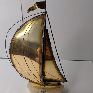 Vintage Don DeMott Signed Brutalist Brass Sailboat Sculpture on Onyx Base